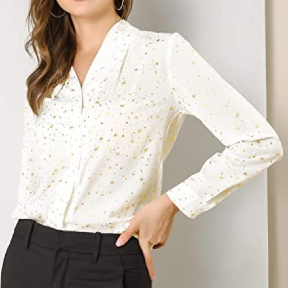NEW Women's White & Gold Stars Work Blouse Size XS